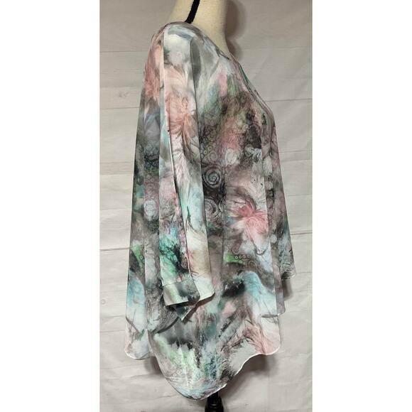 FLEUR DE LIS sz S dusty rose pink pale green semi sheer layered blouse top shirt - Picture 3 of 10